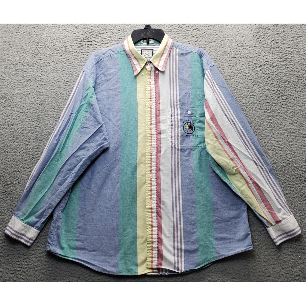 Windsor Sailing Club Shirt Mens XL Multi Striped Oxford Long‎ Sleeve Button Down